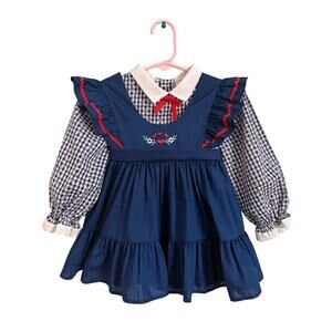 Vintage Bryan Toddler 2 Navy Gingham Mock-Layer Dress Made in USA
